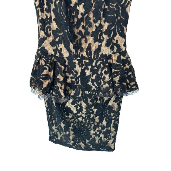 Tadashi Shoji Black Nude Lace‎ Cocktail Hour Evening Peplum Mini Dress Size 8 - Picture 6 of 12